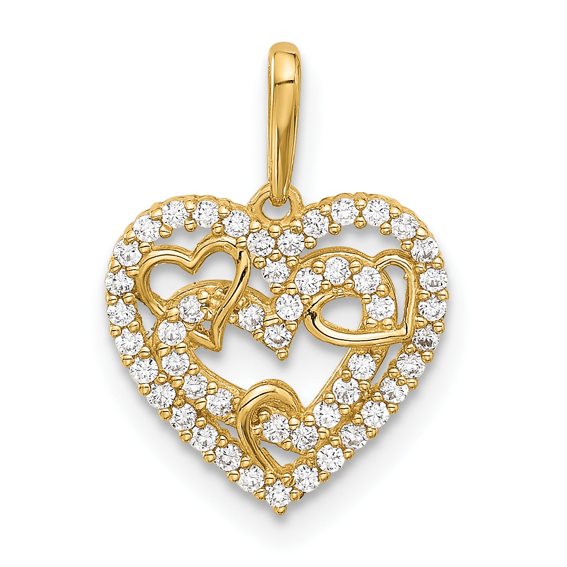 14k Polished CZ Heart Pendant (YC1563)