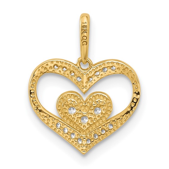 14k Polished CZ Heart in Heart Pendant