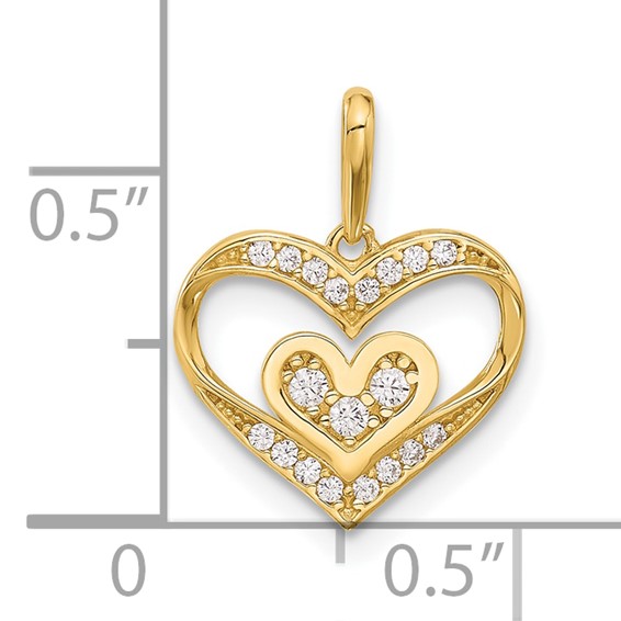 14k Polished CZ Heart in Heart Pendant