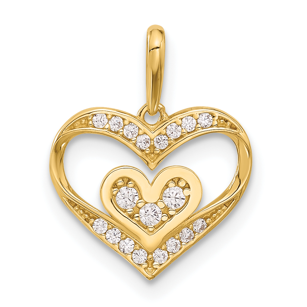 14k Polished CZ Heart Pendant (YC1564)