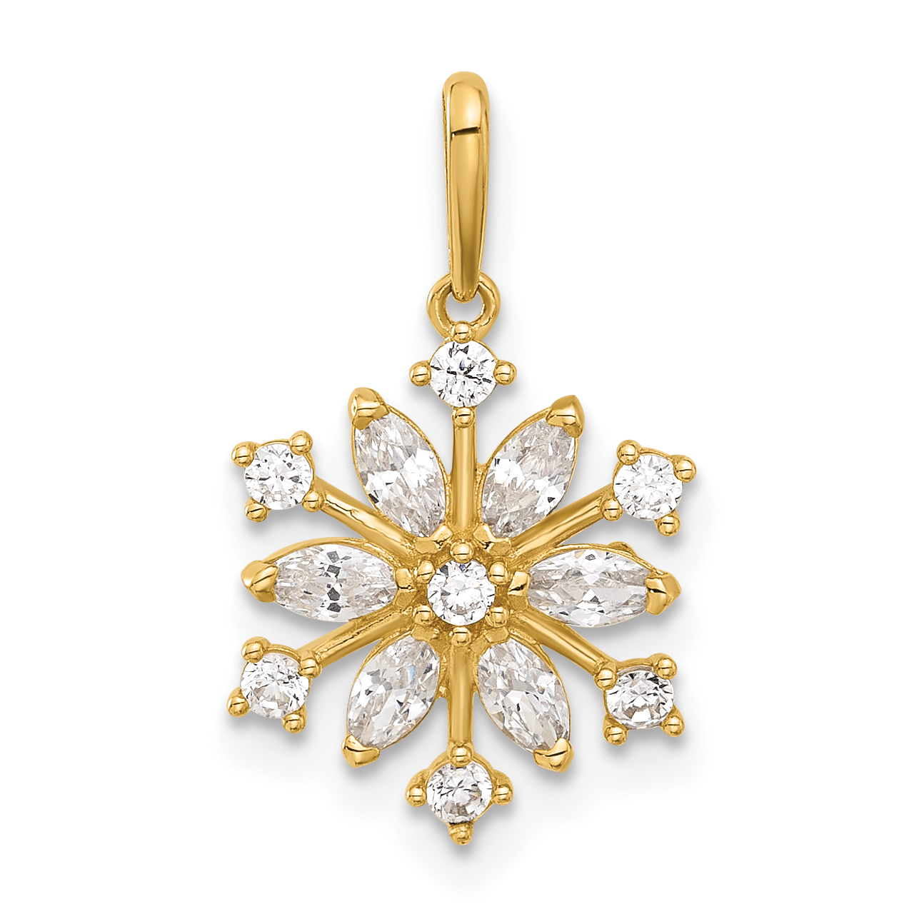 14k Polished CZ Snowflake Pendant (YC1566)