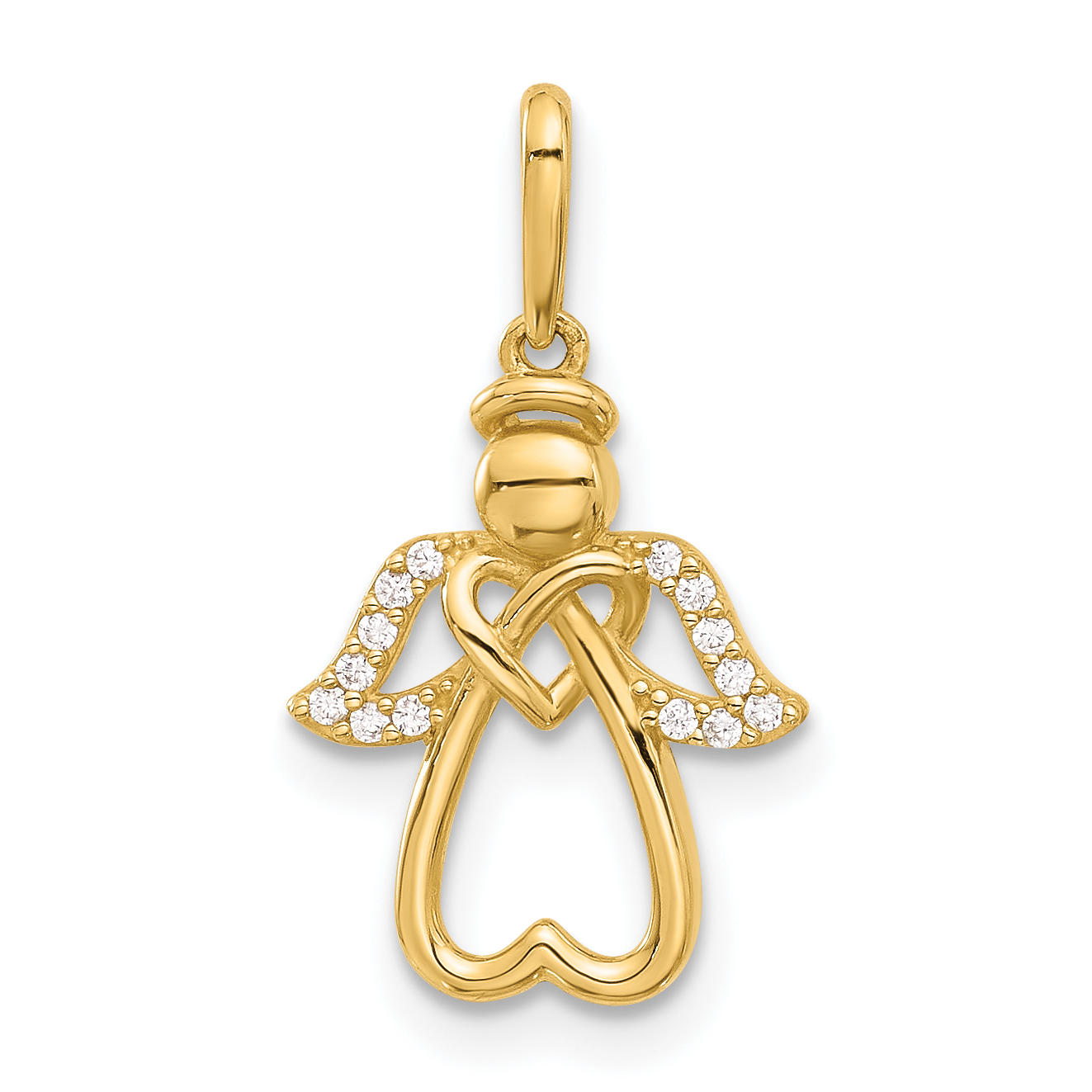 14k Polished CZ Angel Pendant (YC1567)