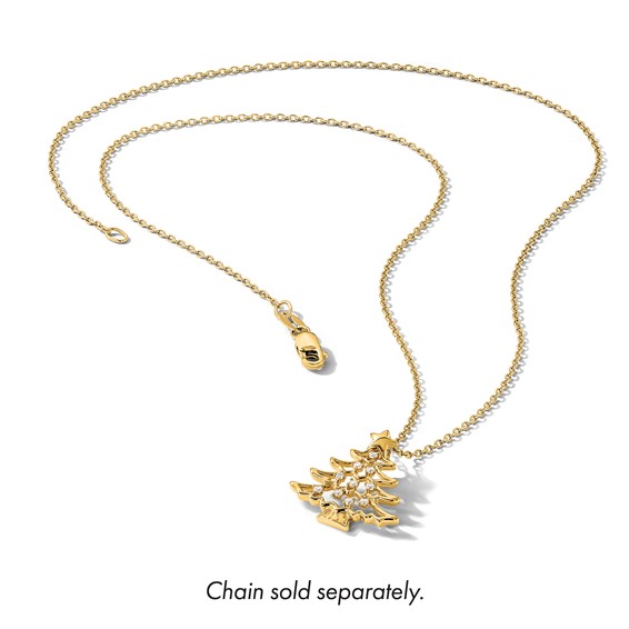 14k Polished CZ Christmas Tree Chain Slide Pendant
