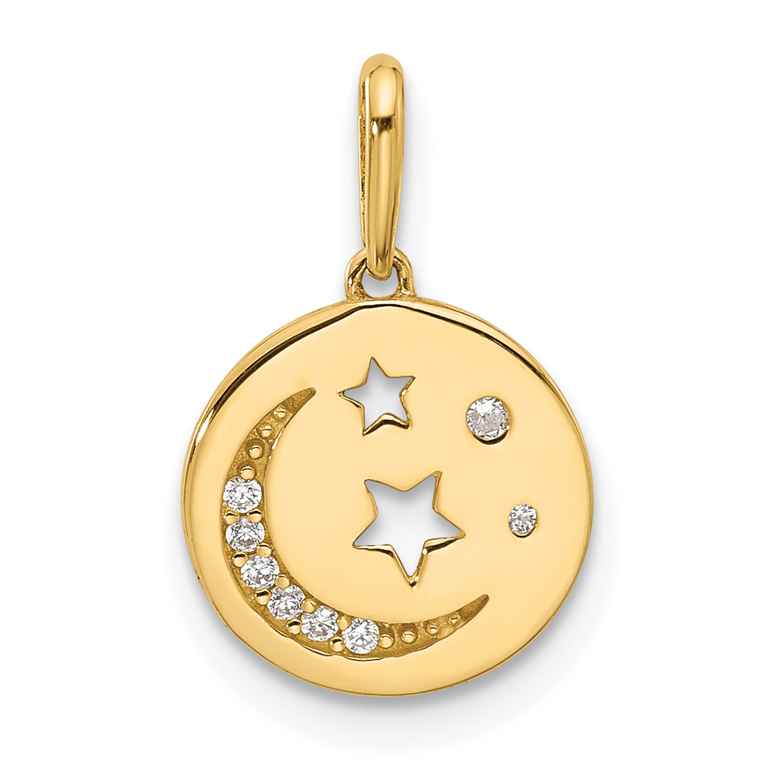 14k Polished CZ Moon and Stars in Disc Pendant (YC1573)