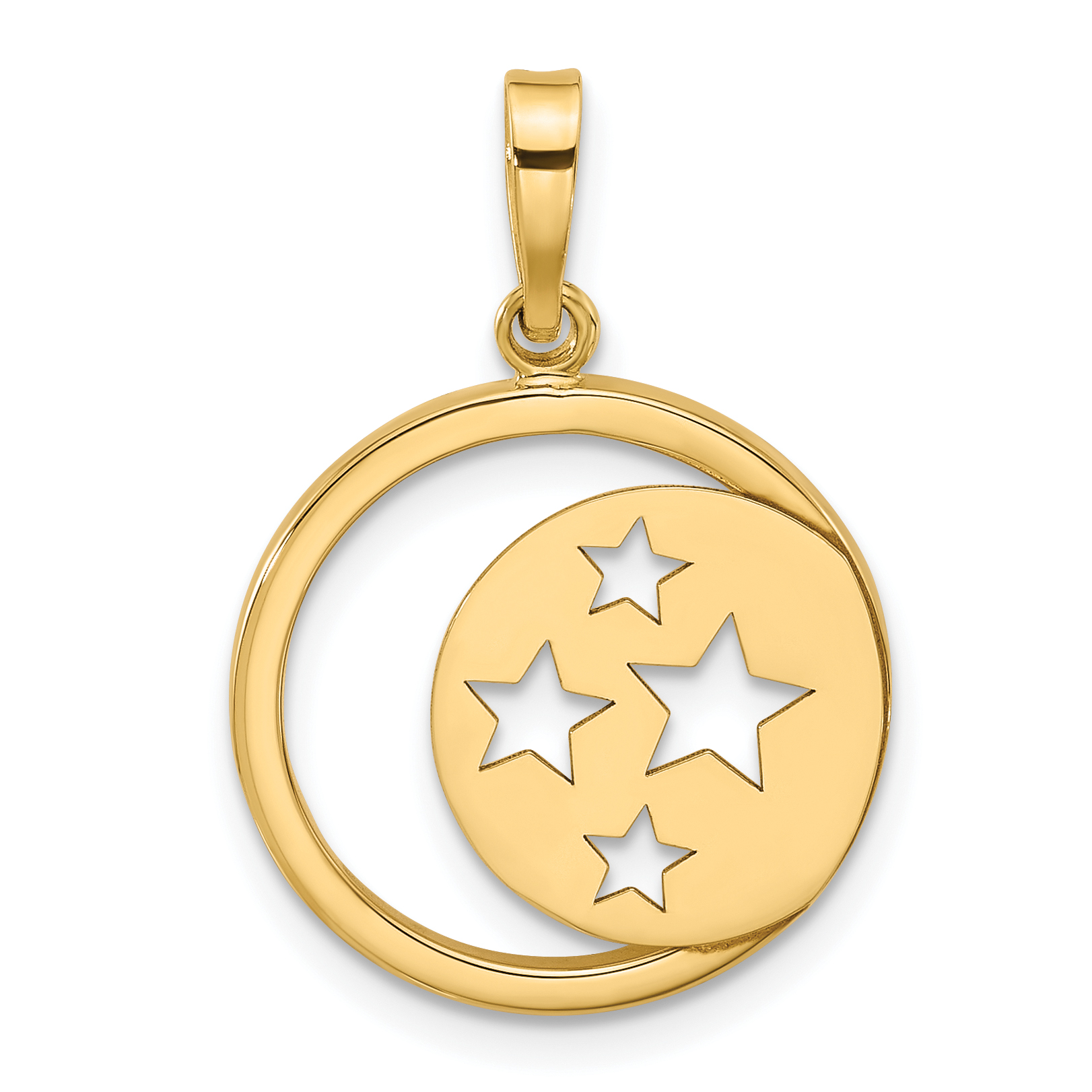 14K Polished Moon and Stars Cut Out Pendant (YC1574)