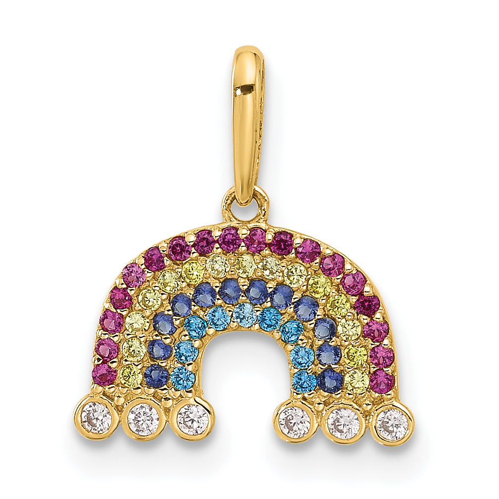 14k Polished CZ Rainbow and Clouds Pendant (YC1577)