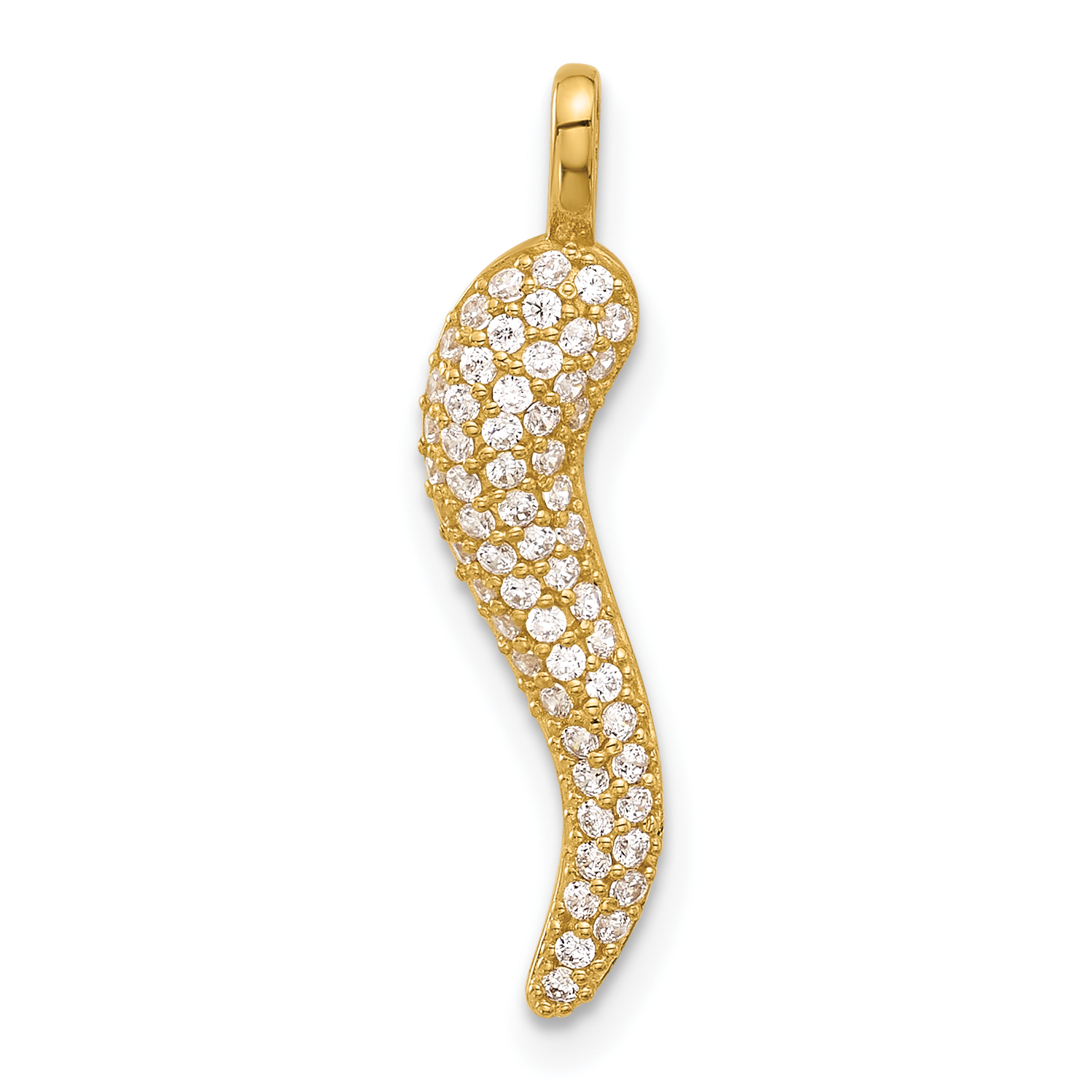 14k Polished CZ Large Italian Horn Pendant (YC1583)