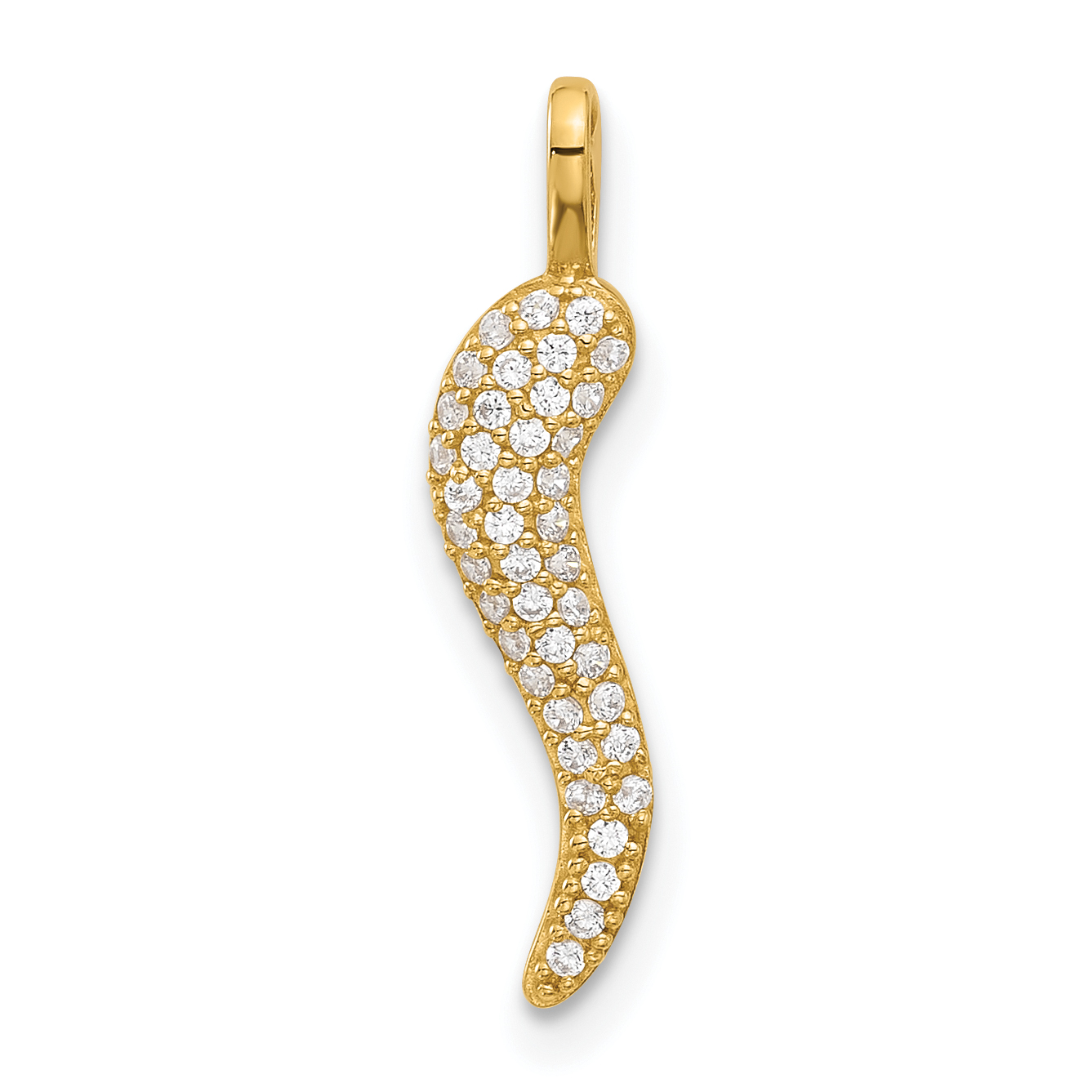 14k Polished CZ Small Italian Horn Pendant (YC1584)