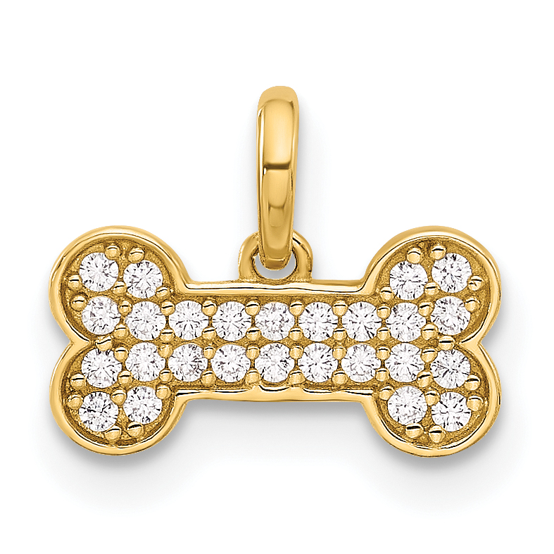 14K Polished CZ Dog Bone Pendant (YC1586)