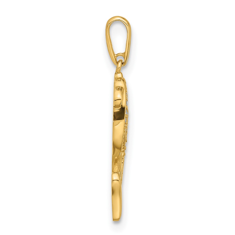 14k Polished CZ Two Dolphins Pendant (YC1592)