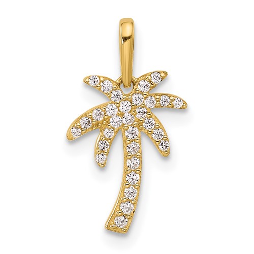 14K Polished CZ Palm Tree Pendant