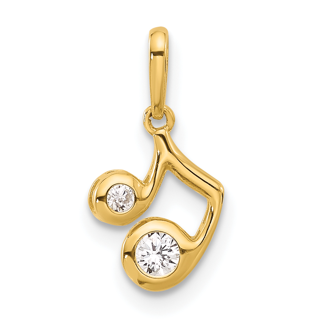 14K Polished CZ Music Note Pendant (YC1595)