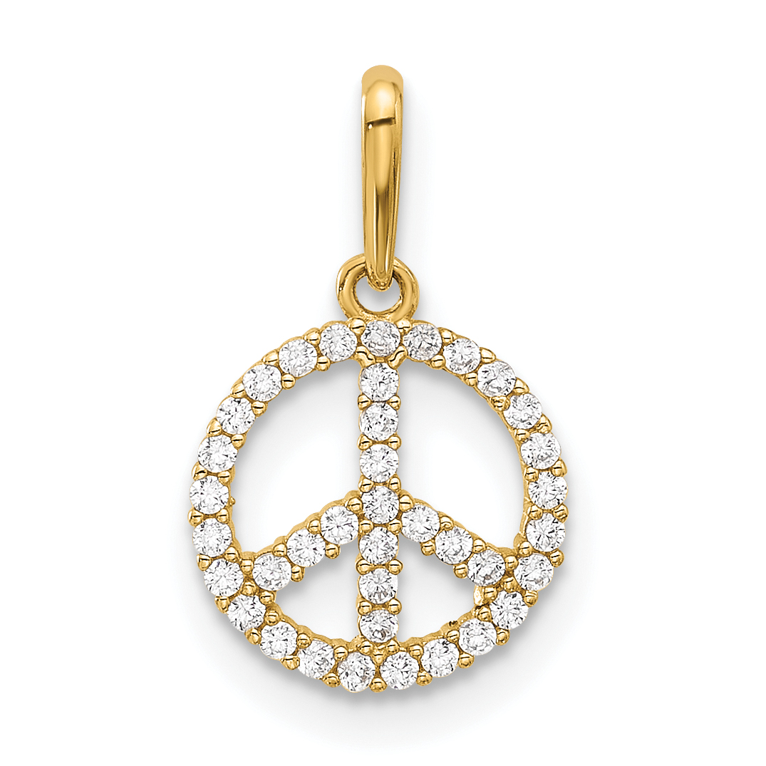 14k Polished CZ Peace Sign Pendant (YC1596)
