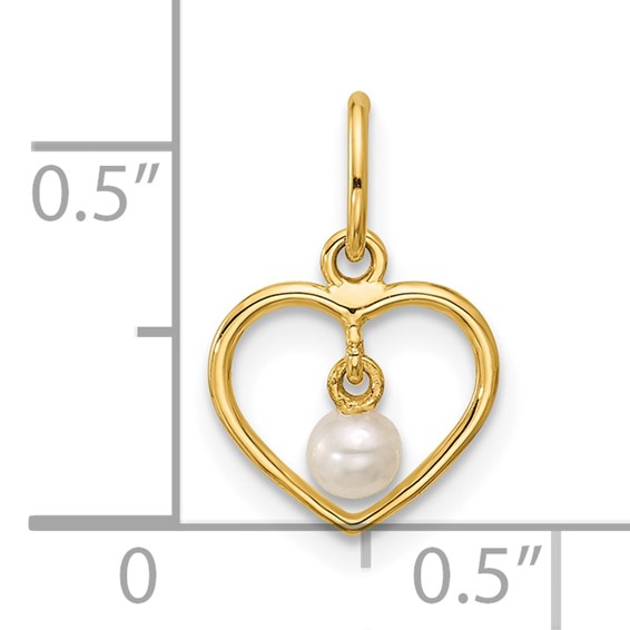 14K Polished Freshwater Cultured Pearl Dangle in Heart Pendant
