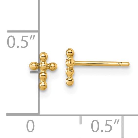 14K Polished Beaded Cross Post Earrings