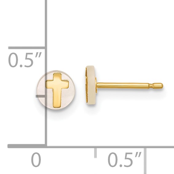 14K Polished Round Mother of Pearl with Cross Post Earrings