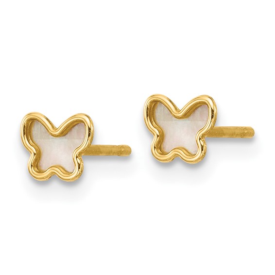 14K Polished Mother of Pearl Butterfly Post Earrings