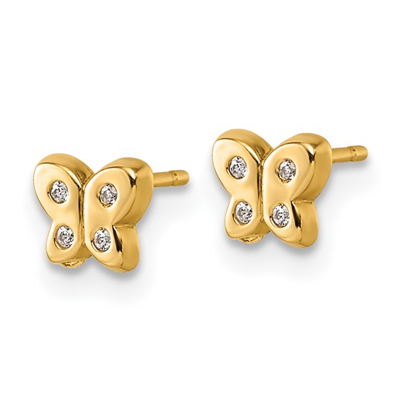 14K Polished CZ Butterfly Post Earrings