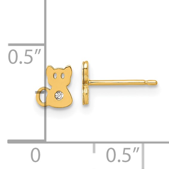 14K Polished CZ Cat Post Earrings