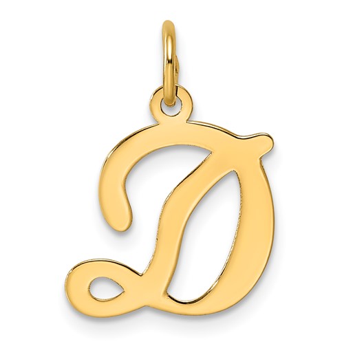 14K Yellow Gold Script Letter D Initial Charm