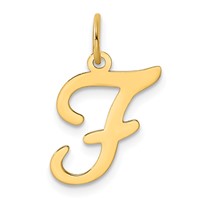 14K Yellow Gold Script Letter F Initial Charm view 1