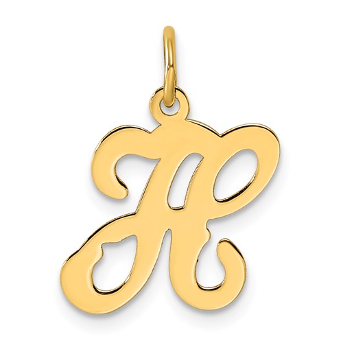 14K Yellow Gold Script Letter H Initial Charm