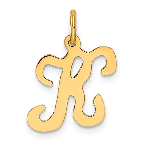 14K Yellow Gold Script Letter K Initial Charm