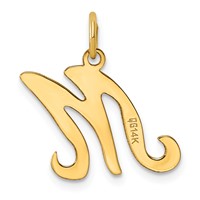 14K Yellow Gold Script Letter M Initial Charm view 3
