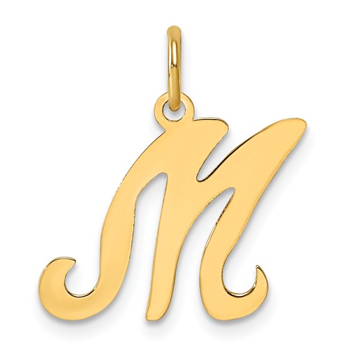 14K Yellow Gold Script Letter M Initial Charm