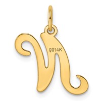 14K Yellow Gold Script Letter N Initial Charm view 3