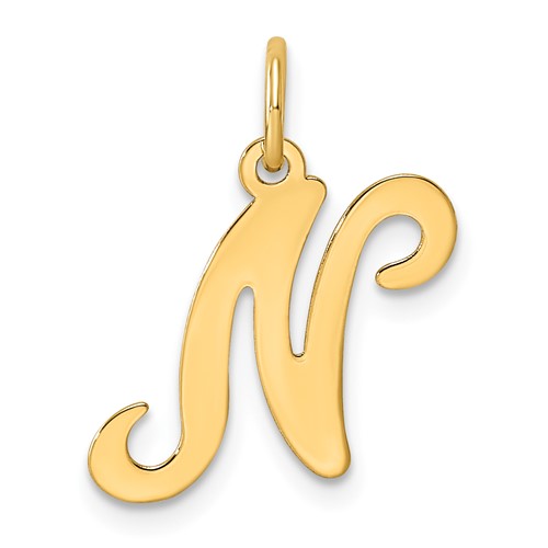 14K Yellow Gold Script Letter N Initial Charm