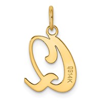 14K Yellow Gold Script Letter Q Initial Charm view 3
