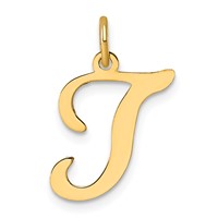 14K Yellow Gold Script Letter T Initial Charm view 1