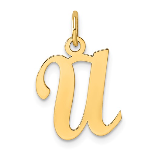 14K Yellow Gold Script Letter U Initial Charm