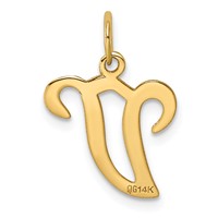 14K Yellow Gold Script Letter V Initial Charm view 3