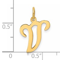 14K Yellow Gold Script Letter V Initial Charm view 4