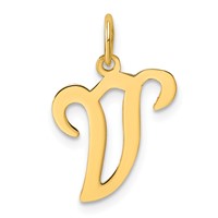 14K Yellow Gold Script Letter V Initial Charm view 1