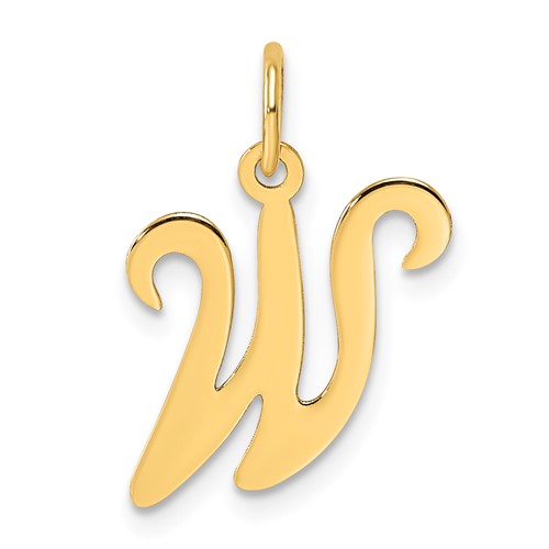 14K Yellow Gold Script Letter W Initial Charm