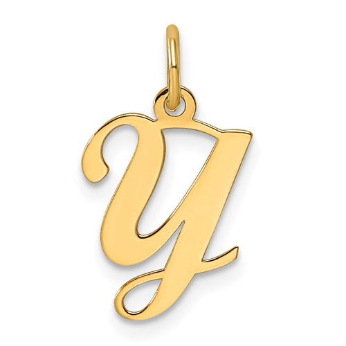 14K Yellow Gold Script Letter Y Initial Charm