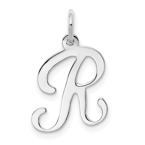 14K White Gold Script Letter R Initial Charm