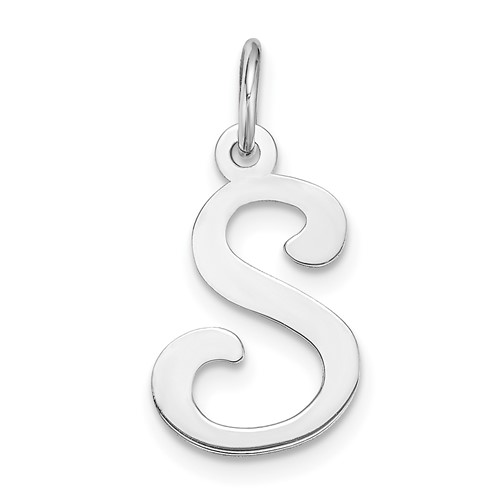 14K White Gold Script Letter S Initial Charm