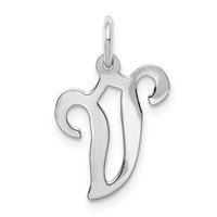 14K White Gold Script Letter V Initial Charm view 4