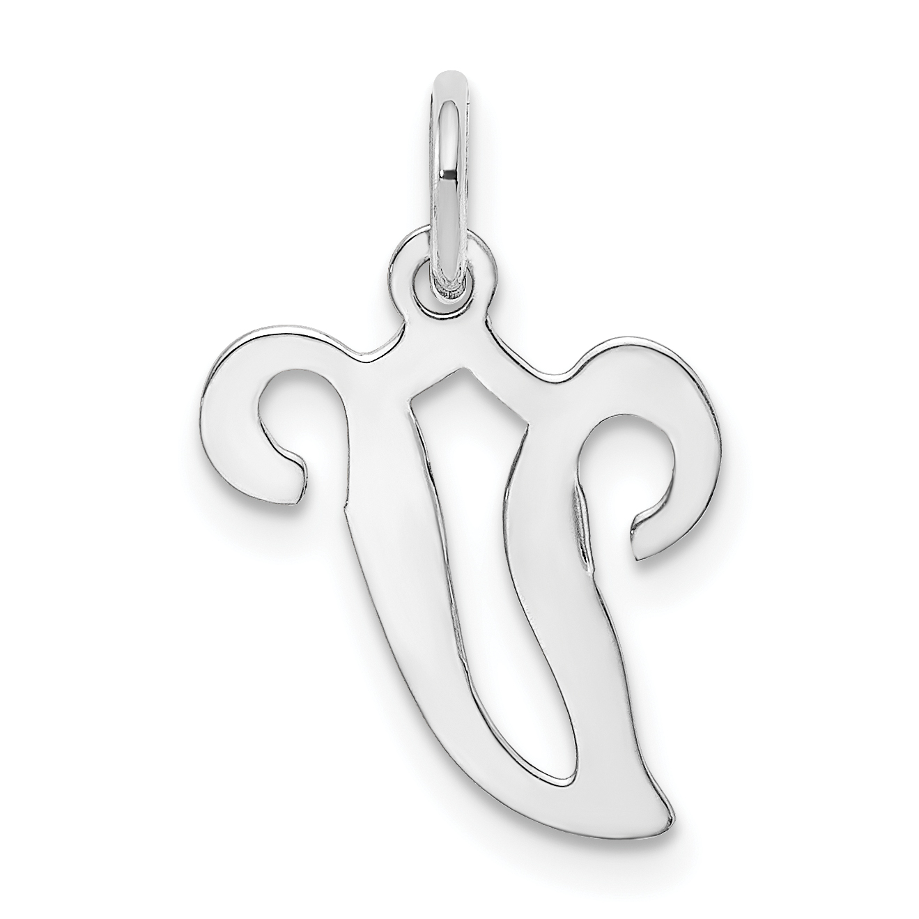 14KW White Gold Script Letter V Initial Charm (YC249V)