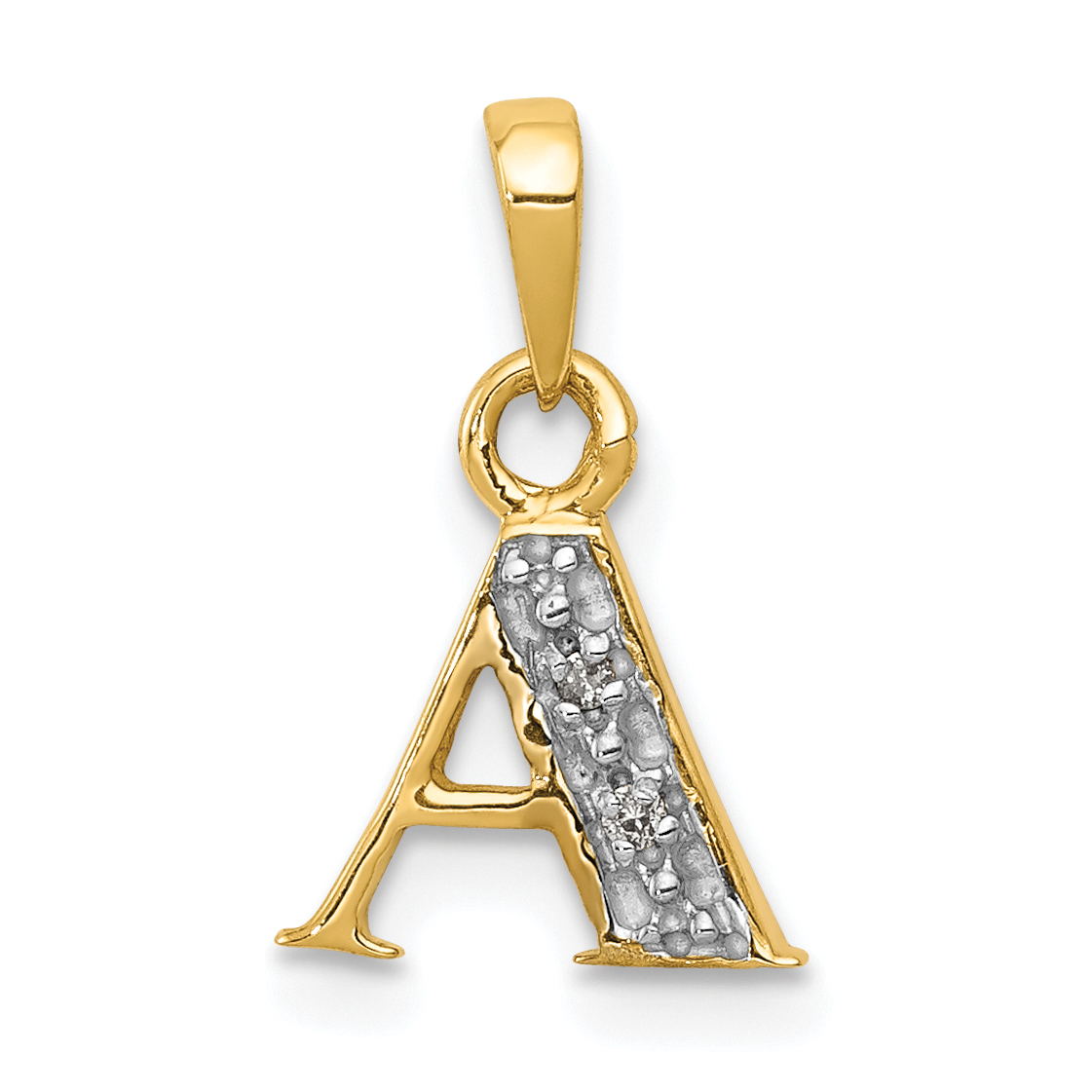 14KY with Rhodium Diamond Letter A Initial Pendant (YC250A)