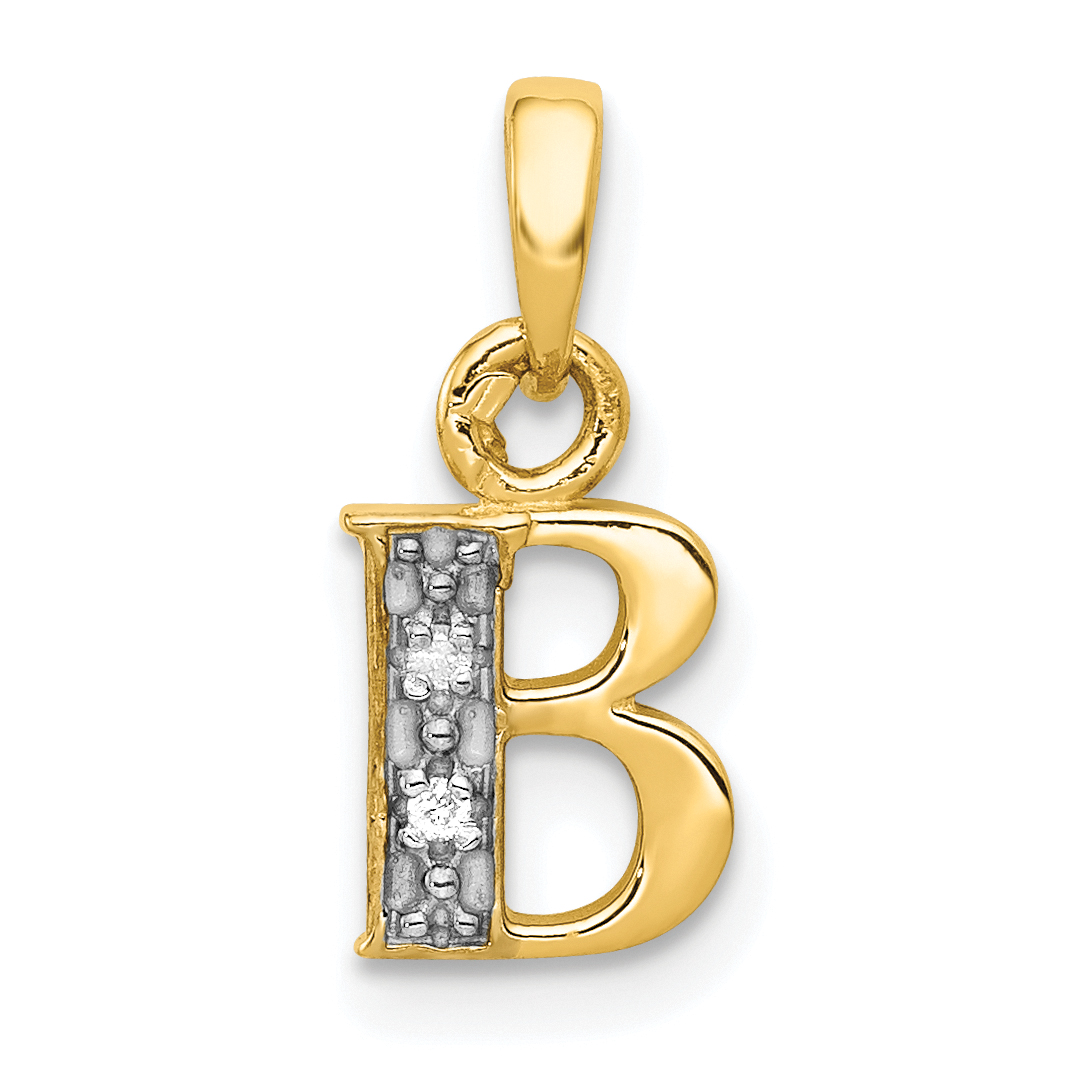 14KY with Rhodium Diamond Letter B Initial Pendant (YC250B)