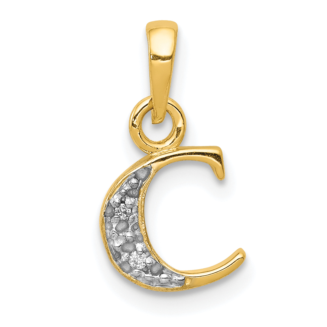 14KY with Rhodium Diamond Letter C Initial Pendant (YC250C)