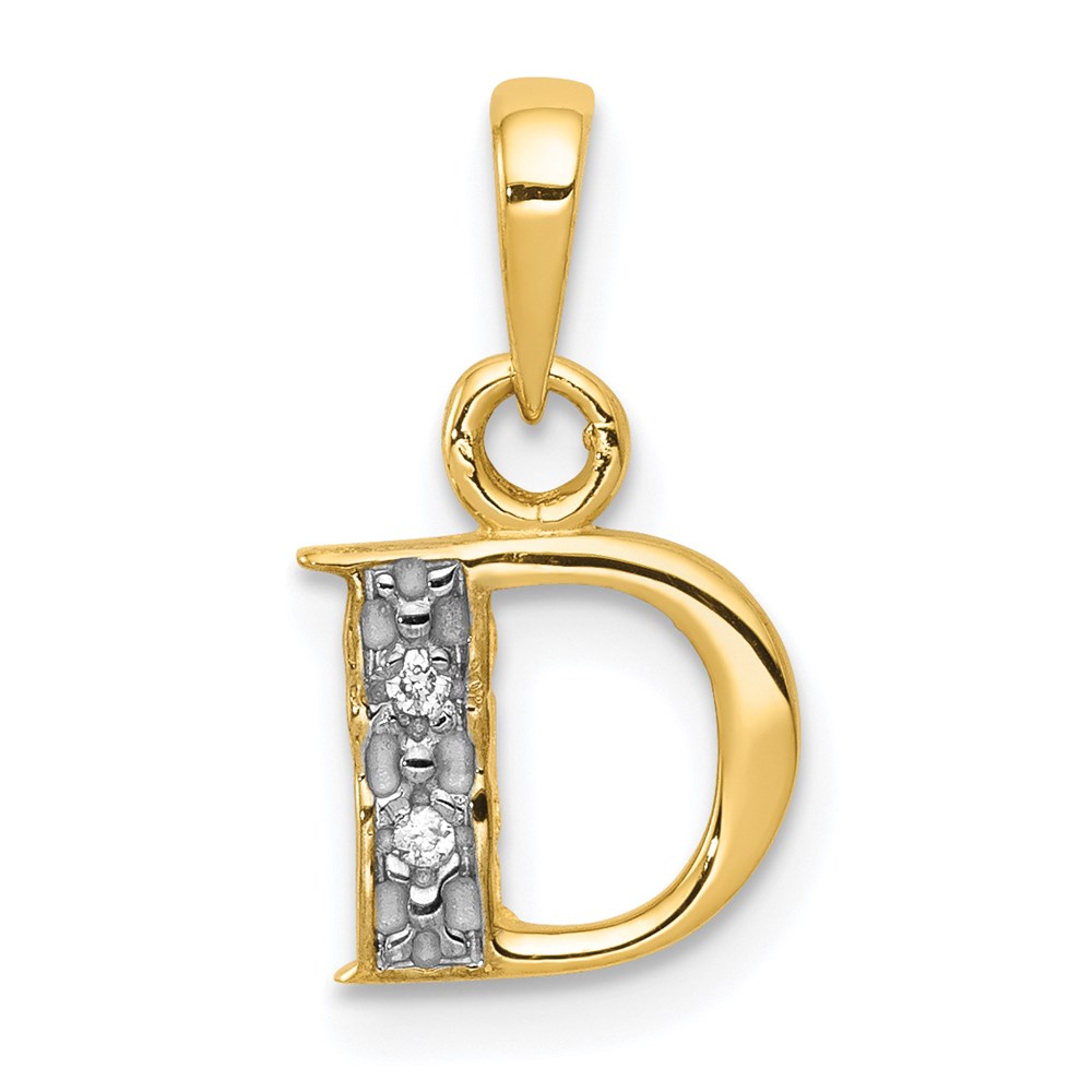 14K Yellow Gold and Rhodium Polished .01ctw Diamond Initial D Pendant ...