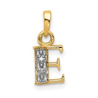 14KY with Rhodium Diamond Letter E Initial Pendant view 1