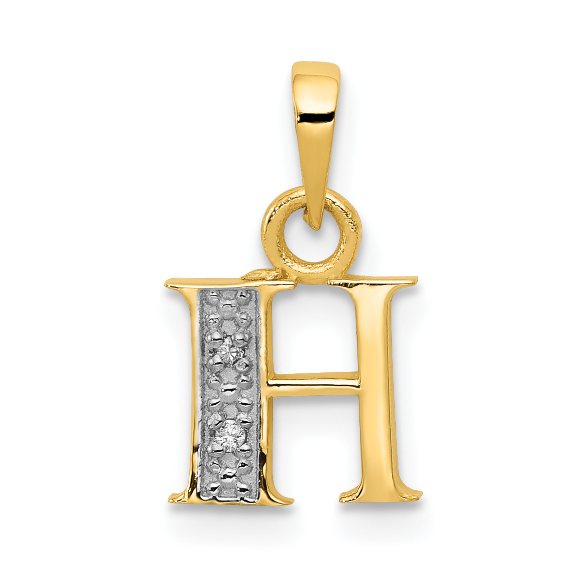 14KY with Rhodium Diamond Letter H Initial Pendant (YC250H)