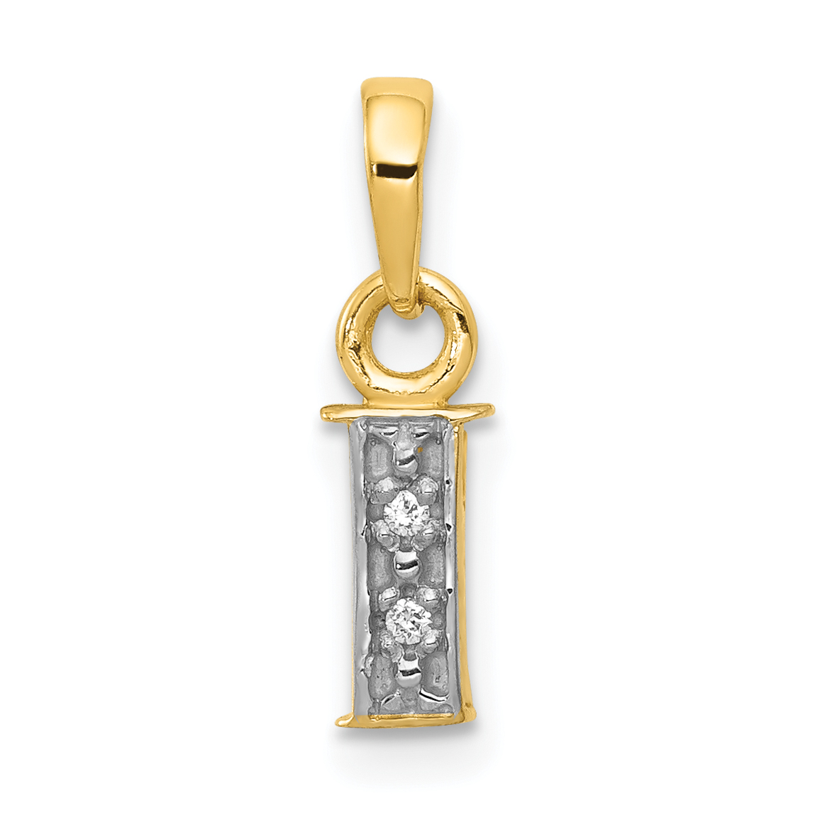 14KY with Rhodium Diamond Letter I Initial Pendant (YC250I)